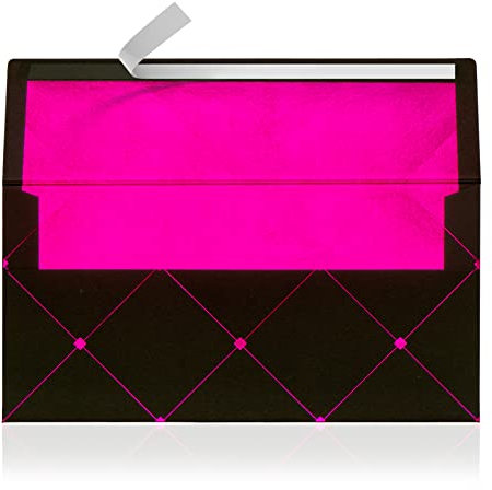 10 Briefumschläge Briefkuverts Schwarz mit Pink Metallic Innenfutter 110 x 220 mm für Grußkarten Gutscheine Geldgeschenke Einladungsumschläge (Schwarz, Pink)