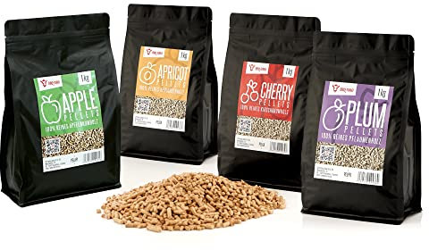 BBQ-Toro Set di pellet in legno di frutta al 100% | 4 varietà da 1 kg | pellet per affumicatore, forno a pellet e impianti di riscaldamento | pellet di ciliegia, prugna, albicocca e mela | pellet per
