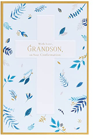 UK Greetings Confirmation Card for Grandson With Envelope - Blue Leaf Design