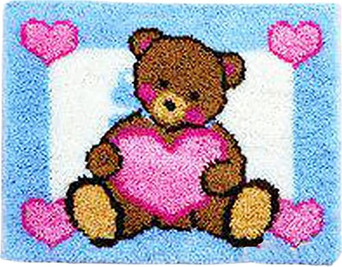 ROCKY&CHAO Latch Hook Kit for Adults & Kids Complete DIY Rug Making Craft Kits with Yarn & Canvas and Crochet Needle, Adult Craft Kits for Women, Relaxing Home Art Project - Love Bear 50x38cm