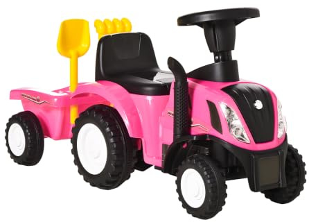 HOMCOM Ride On Tractor Toddler Walker with Horn for 1-3 Years Old Pink | Foot To Floor Slider, Storage Steering Wheel