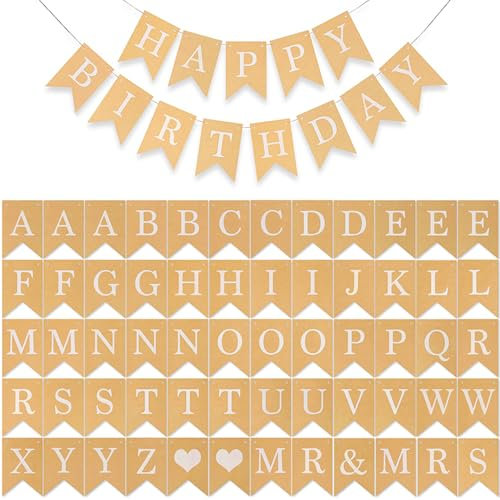 60PCS Customized and Reusable Personalized Banners,Mr and Mrs Sign，Party Decoration,Birthday Banner,Engagement Party Decoration,Umrah Mubarak Banner,Kraft Paper Letter Symbol