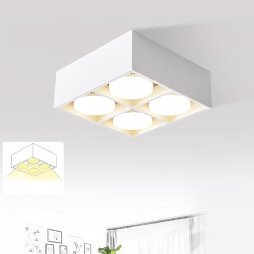 ZMH Deckenspots LED Aufbauspot - Deckenstrahler Aufputz mit 4 Flammig Schwenkbar Aufbaustrahler Weiß Aufbauleuchte Eckig Modern inklusive Warmweiß GX53 4x5W für Wohnzimmer Esszimmer Büro Küche Flur