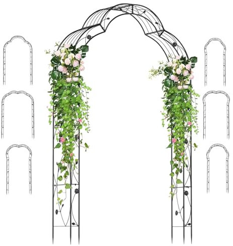 RELAX4LIFE Arco da Giardino 250cm, Arco con Pergola e Spalliera per Rose Rampicanti, Sostegno in Mettallo, Decorazione Giardino, Arco a Traliccio per Matrimonio e Patio