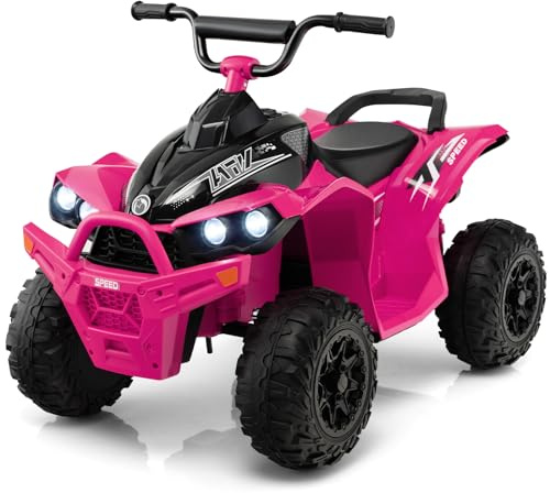 COSTWAY ATV Eléctrico de 12V para Niños, Quad Electrico Niño con Velocidad Alta/Baja, Asiento Cómodo, Ruedas Anchas, Faros Realistas, Bocina y Música, Coche Bateria Niños (Rosa)