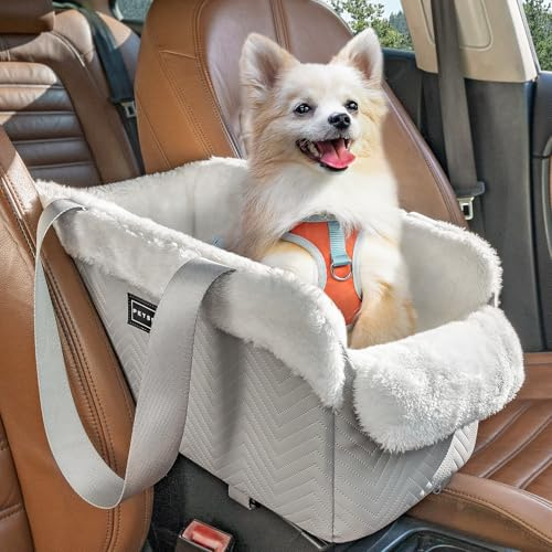 Petsfit Seggiolino auto per cani di piccola taglia, portatile, di lusso, con laccio di sicurezza per cani fino a 5 kg (grigio)