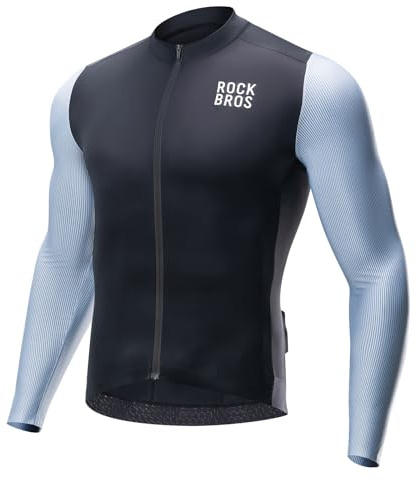 ROCKBROS Långärmad cykeltröja herr cykeltröja, ventilerande snabbtorkande cykelkläder dragkedja med 3 fickor, t-shirt för män vägcykel MTB europeisk storlek, svart, XXL