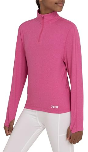 TCA Fusion T-Shirt de Sport et Running Léger Tee-Shirt Manches Longues Quickdry avec Fermeture Éclair Mi-Poitrine pour Fille - Rose, 10-12 Ans