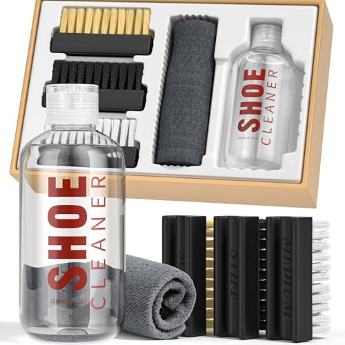 BALORIZ Set di pulizia scarpe da ginnastica da 250 ml, set di pulizia scarpe bianche con 3 spazzole per scarpe da ginnastica e asciugamani per scarpe da ginnastica in pelle, scarpe bianche, camoscio,