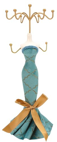 Lady Mannequin Doll Jewelry Stand Holder, 2 Tier Blue Rotating Necklace and Bracelet Earring Ring Display Organizer with 8 Hooks, 10.2inch Elegant Model Princess Dress Rack for Women Girl Gift Idea