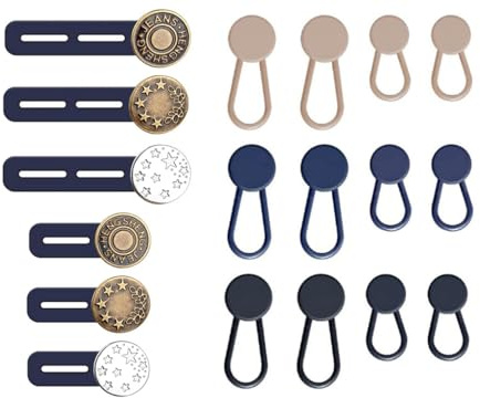Anlising 18 stycken byxförlängning knappset, knappförlängning för byxor, midja förlängarknapp, jeans infällbara knappar, byxor expanderknapp, linning expander-set, för jeans, kjolar, byxor
