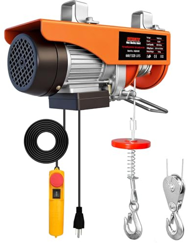 1320Lbs Electric Hoist,110v Electric Hoist Winch with 13ft Remote Control, Zinc-Plated Steel Wire,39.4 ft Lifting Garage Lift Hoist, Single/Double Slings Electric Winch for Factories, Warehouses