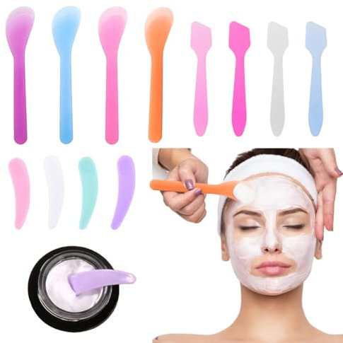 UEIOAVL Set e kit da trucco, 12 pezzi di spatola per il trucco in plastica, spatola per crema mini cucchiaio per maschera cosmetica raschietto per lavaggio (colori casuali)