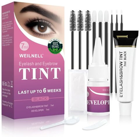 Wimpernfarbe Schwarz, Augenbrauenfarbe und Wimpern Farbe Set, Natürlichen Look und Hält 6 Wochen lang, Salon Home Verwendung DIY Haarfärbung für volle Augenbrauen & Volumen Wimpern 7ml
