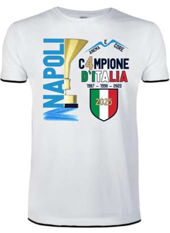 Intermezzo T-Shirt Maglietta Shirt Tifo Napoli Partenopeo Cuore Tifoso Scudetto Azzurro Campioni d'Italia 2025 Campione Squadra Gufo 4 Tifosi Trionfo Mister Siamo Forti (Bianco, 7-8 Anni)