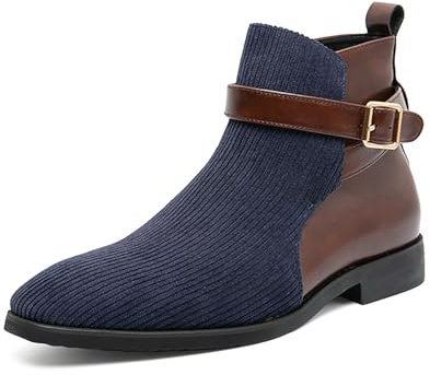 Botines Chelsea for hombre, punta afilada, diseño con hebilla, exterior de ante, estilo vintage, caña alta, suela antideslizante. Ideales for negocios, oficina, bodas y fiestas.(Blue,44 EU)
