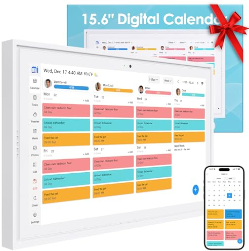 15.6 Electronic Wall Calendar & Digital Family Planner, 2K Smart Touchscreen Display with Video Call, Chore Chart & Shared Family Schedule, 4+64GB, Wall or Desk Mount, Interactive Calendar Organizer