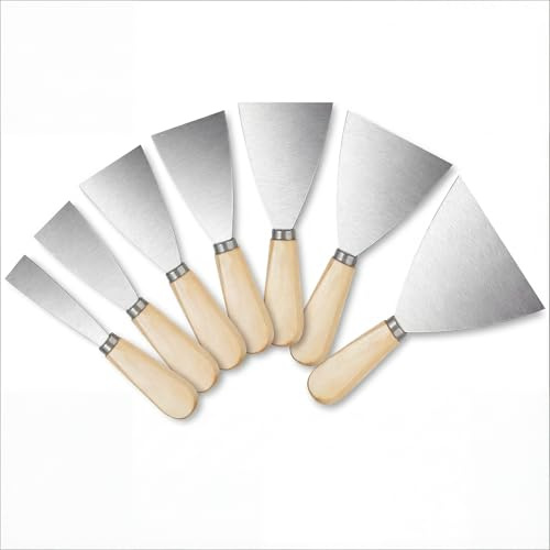 7 Stk Flächenspachtel Set Trockenbau Spachtelset für Trockenbauwände Scraper,Spachtel Werkzeug Sets,Metall Malerspachtel Set für Strukturpaste Verspachteln Abkratzen Tapetenschaber, 1,5/2/2,5/3/4/5