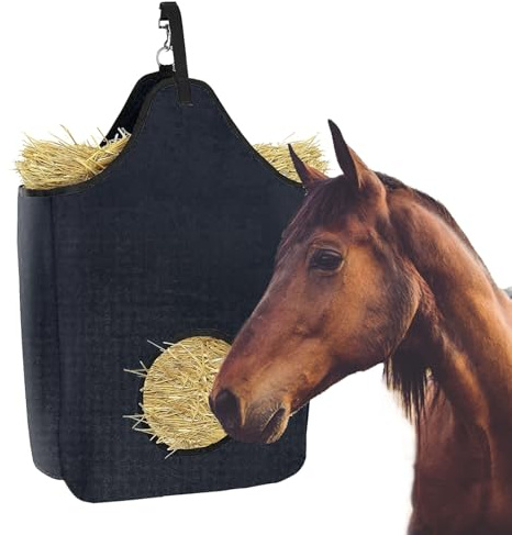 dellyy Comedero Caballo Colgar, Bolsa de Heno para Caballos, Saco Heno, Comedero de Heno para Caballos, para Piensos, Ovejas, Conejos y Topos (Negro 2, M)