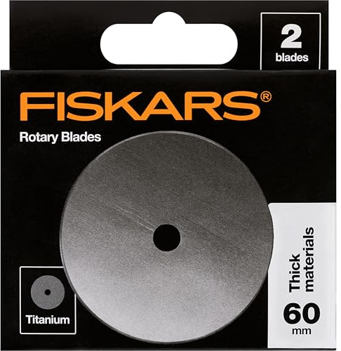 Fiskars 60mm Titanium Rotary Blades (2 Pack) - Rotary Cutter Blade Replacement - Crafts, Sewing, and Quilting Projects - Silver