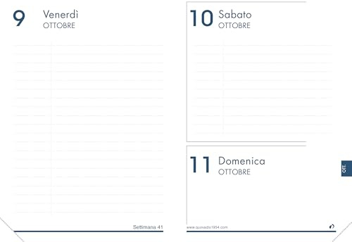 Quo Vadis - Recharge Agenda année scolaire - 2026-2027 - Textagenda - Journalier - Italien - 13 mois de août à août - 12x17 cm - Papier Clairefontaine blanc - Fabrication française