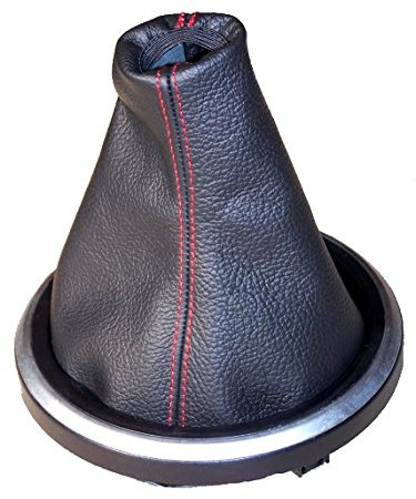 The Tuning-Shop Soufflet de levier de vitesse manuel en cuir noir avec couture rouge