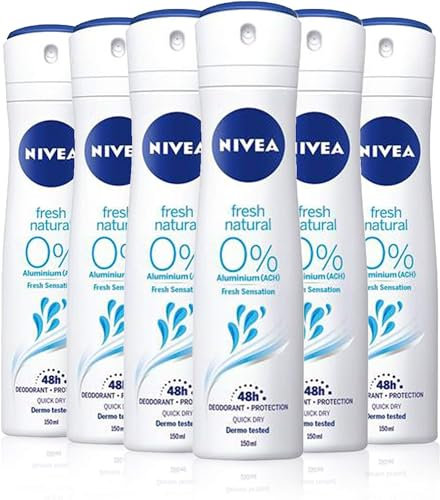 NIVEA Fresh Natural Deodorante Spray in confezione da 6 x 150 ml, Deodorante antitraspirante per una sensazione di freschezza sulla pelle, Deodorante senza alluminio con estratti oceanici