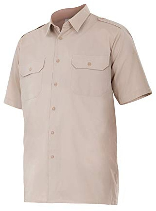 VELILLA 532; Camisa Manga Corta con galoneras; Color Beige; Talla XL