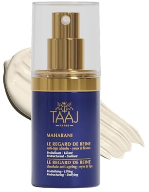 TAAJ Le Regard de Reine - Soin Contour Yeux & Lèvres Anti-Age, Acide Hyaluronique, Collagène, Elastine, Liftant, 97% Naturel, Sans Parfum, 15 ml