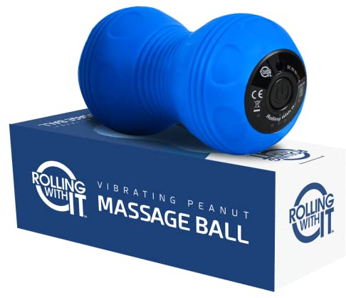 Rolling With It Vibrating Peanut Massage Ball - Deep Tissue Trigger Point Therapy, Myofascial Release - Handheld, Cordless - 4 Intensity Levels - Dual Lacrosse Ball Vibration Massager (Blue)