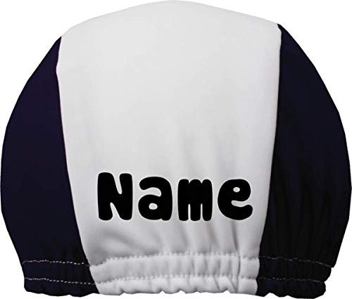 Zweifarbige Badekappe für Kinder und Erwachsene mit Ihrem Wunschtext oder Name/Fb. Schwarz-Weiss/Gr. 2 (ab 7 ahre)