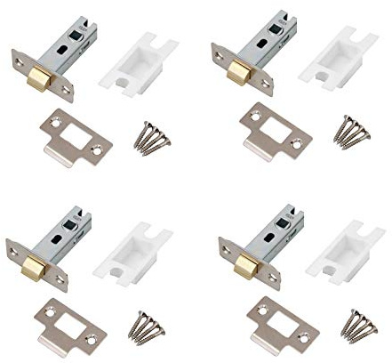Golden Grace Tubular Mortice Door Latch Set of 4, Polished Chrome 65mm | Includes screws, strike plates and plastic dust caps to ensure a clean, concealed finish for sprung lever door handles.