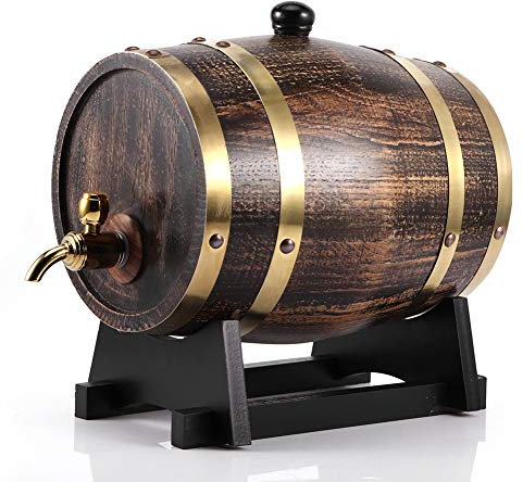 Oumefar Botte di Vino in Legno di Quercia 3L Decoro a Grana di Legno retrò Legname di Quercia Secchio di Vino Contenitore di Vino Brandy Whisky Bourbon Tequila Botte di Rovere con Rubinetto