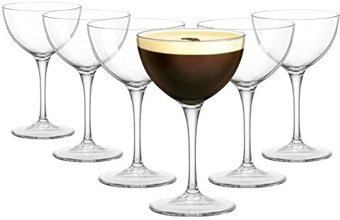 Bormioli Rocco Barman Novecento Martini Lunettes - Art déco Vintage Cocktail vin Verres à Pied, Martini Espresso - 235ml - Paquet de 12