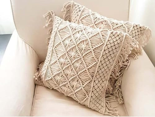 KELONG 1pcs Macrame Pillow Cover Bohemian Farmhouse Woven Pillow Cases with Tassel Handmade Soft Cushion Case for Home Sofa Bed Living Room Chair 18x18