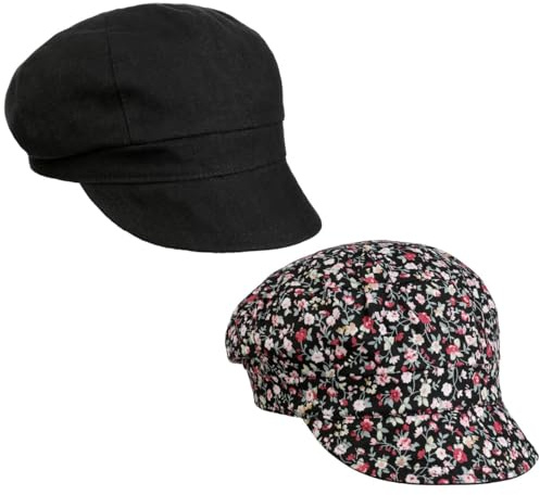 Lipodo Millefleurs Reversible Newsboy Cap Floral Solid 100% Linen 100% Cotton Women Summer Black