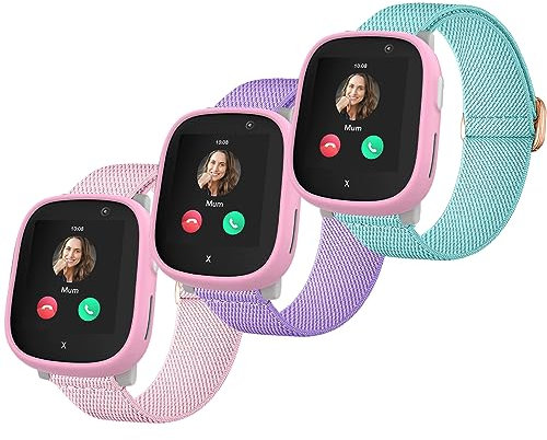 Polyjoy 3 Stück Kinder Nylon Armbänder kompatibel mit Xplora X6 Armband, Weiches, dehnbares Mädchen Jungen Ersatzbänder für Xplora X6 Play/Xplora X6 Pro-Rosa+LilaPurle+Wasserblau
