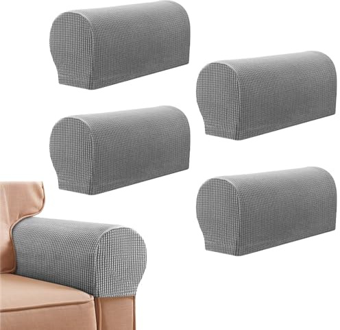 VOSSOT 4 fundas elásticas para reposabrazos de sofá, fundas elásticas para reposamanos, extraíbles, antideslizantes, lavables, para decorar y proteger el sofá (gris plateado)