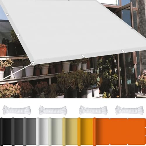 Toldo Vela Rectángulo 0.8 x 3.5 m 98% UV Protection Red de Sombra Al Aire Libre con Ojales y Cuerdas de Fijación para Terraza Patio Exterior Jardín, Blanco