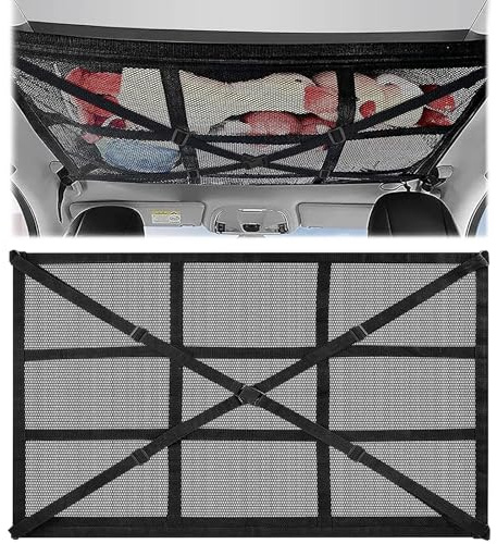 Large Capacity Black Cargo Net for Van Double Storage Net for Campervans | 90x65cm Breathable and Wear-Resistant Camping Accessories Adjustable with Zipper for SUV Jeep Truck and Most Car Models