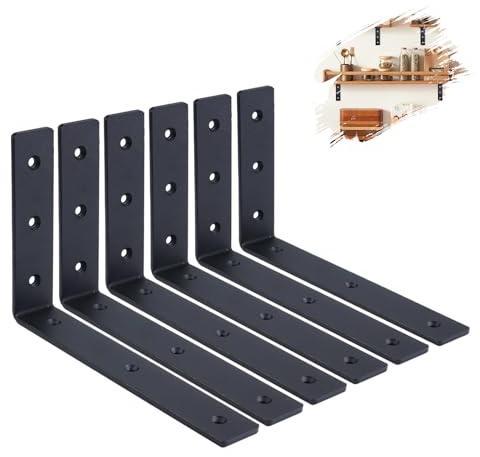 Heavy Duty Shelf Bracket, 5mm Thick Black L Shape Wall Scaffold Board Shelf Brackets, Metal Wall Brackets for Shelves, 6 Pack (4 x 6/10cm x 15cm)