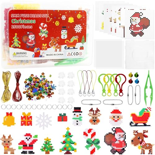2500Pz Perline da stirare,5 mm,15 modelli di carta da stiro,DIY Tempo Libero Creativo Perline Fusibili Accessori Artigianali Fai Set,Gioco Creativo Natalizio Fai da Te,Decorazioni natalizie