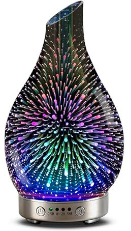 XIAOGUDONG Difusor De Aceite Esencial, Difusor De Aromaterapia De Cristal 3D Firework, 7 Luces LED Que Cambian De Color, Nebulizador Ultrasónico con 4 Temporizadores, para Casa Oficina Dormitorio