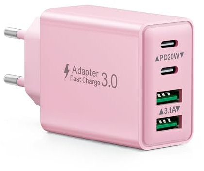 Cargador USB C, 40W 4-Puertos USBC Enchufe Carga Cargador Rapida para iPhone 16 15 14 13 12 11 Pro MAX Plus, Samsung, iPad, Múlti USBC PD Adaptador+ QC Rápido Tipo C Cabezal Pared