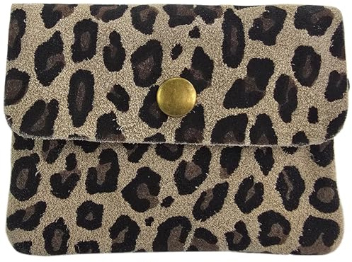 modamoda de P09 Damen Münzgeldbörse Geldbörse Portemonnaie Klein Leder Made in Italy P09, Farbe:Leo Wildleder Beigegrau