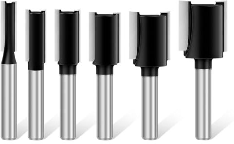 Feanron Double Fluted Straight Cut Router Bit Set 1/4 Shank, 6 Pcs Carbide Tipped Plunge Router Drill Bit, Woodworking Tools Milling Cutter for Grooving, Cut Dia in 3/4, 5/8, 1/2, 3/8, 5/16, 1/4