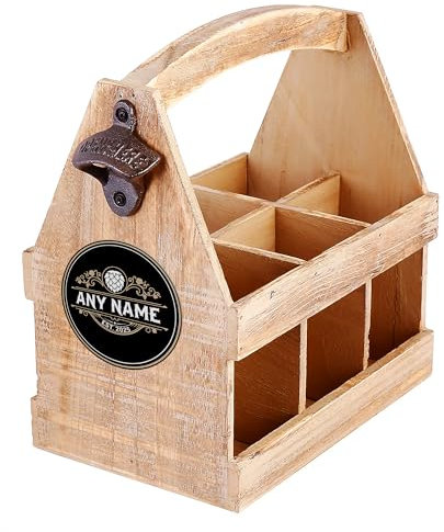 Personalised Beer Carrier, Custom Name, Wooden Crate, Caddy, 6 Bottle Holder, for Dad, Grandad, Bottle Opener, Birthday, Hamper