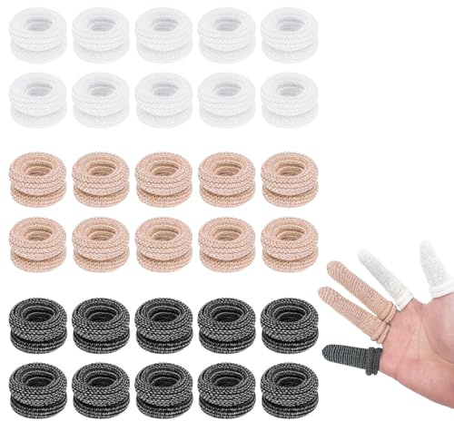 30pcs Finger Protectors, Cotton Finger Bandages for Skin Cracking Wounds Joint Pain, Elastic & Breathable fingertip Bandages, Finger Cots for Working Sports Cooking - White Black Skin