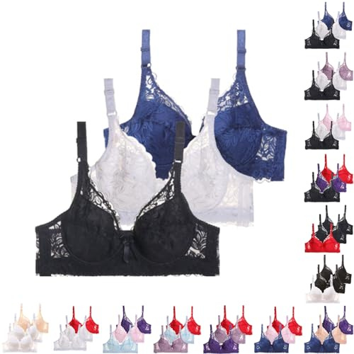 ZTFYKLIN Lot de 3 Soutien Gorge Femme Dentelle Brassière avec Armature Sexy pour Femme Soutien-Gorge Push Up Lingerie Couleurs Pures Bralette Française Classique Brassières Confortable Respirant