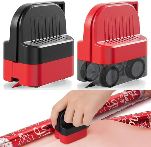 SINZONEU® Pack de 2 Cortador de Papel Regalo con Ruedas - Cortador para Envolver Regalos en Línea Recta para Navidad Cumpleaños, Apto para Varios Rollos de Papel, Incluye 2 Cuchillas Reemplazables